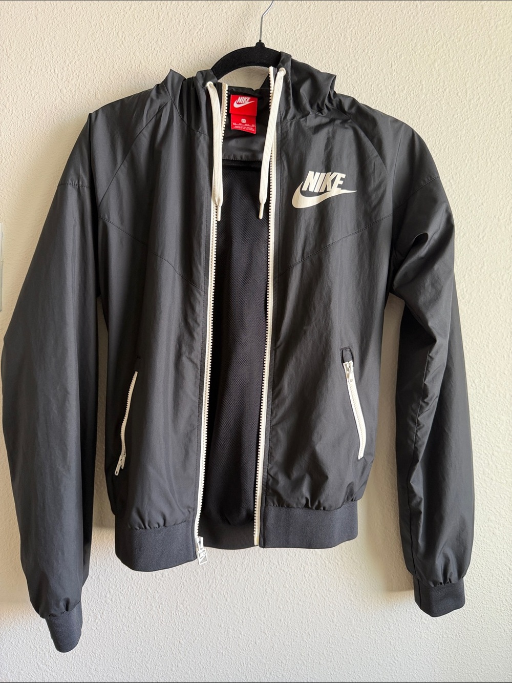 Women’s Nike Black Hooded Windbreaker with White Accents